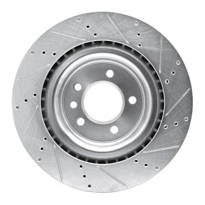 Land Rover Range Rover Brake Rotor (1) - Rear Left - R1 Concepts - Drilled & Slotted - Silver - `14-`24